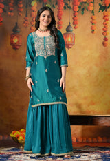Teal Silk Gharara Set