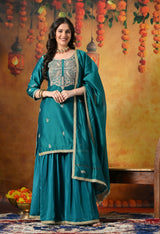 Teal Silk Gharara Set