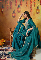 Teal Silk Gharara Set
