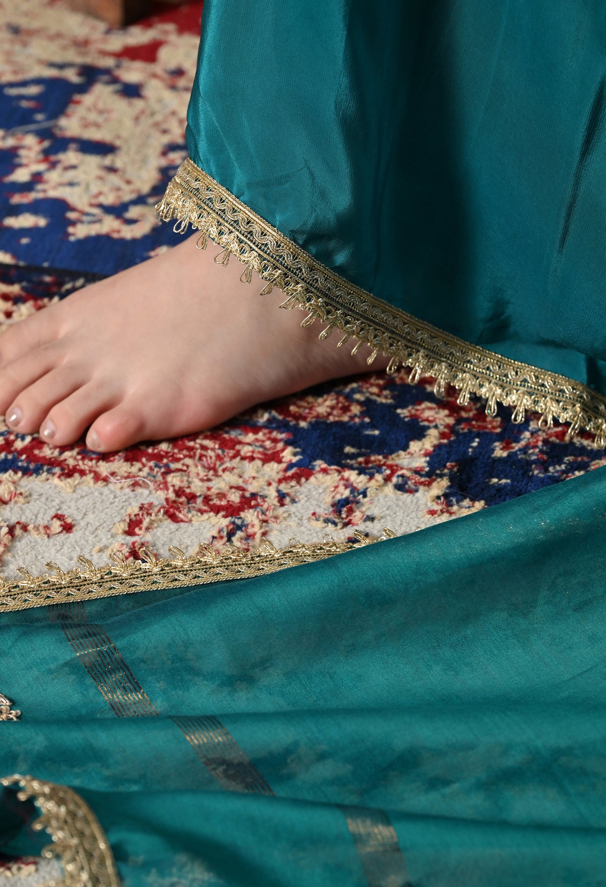 Teal Silk Gharara Set Adorned With Zardozi, Dabka and Sequin