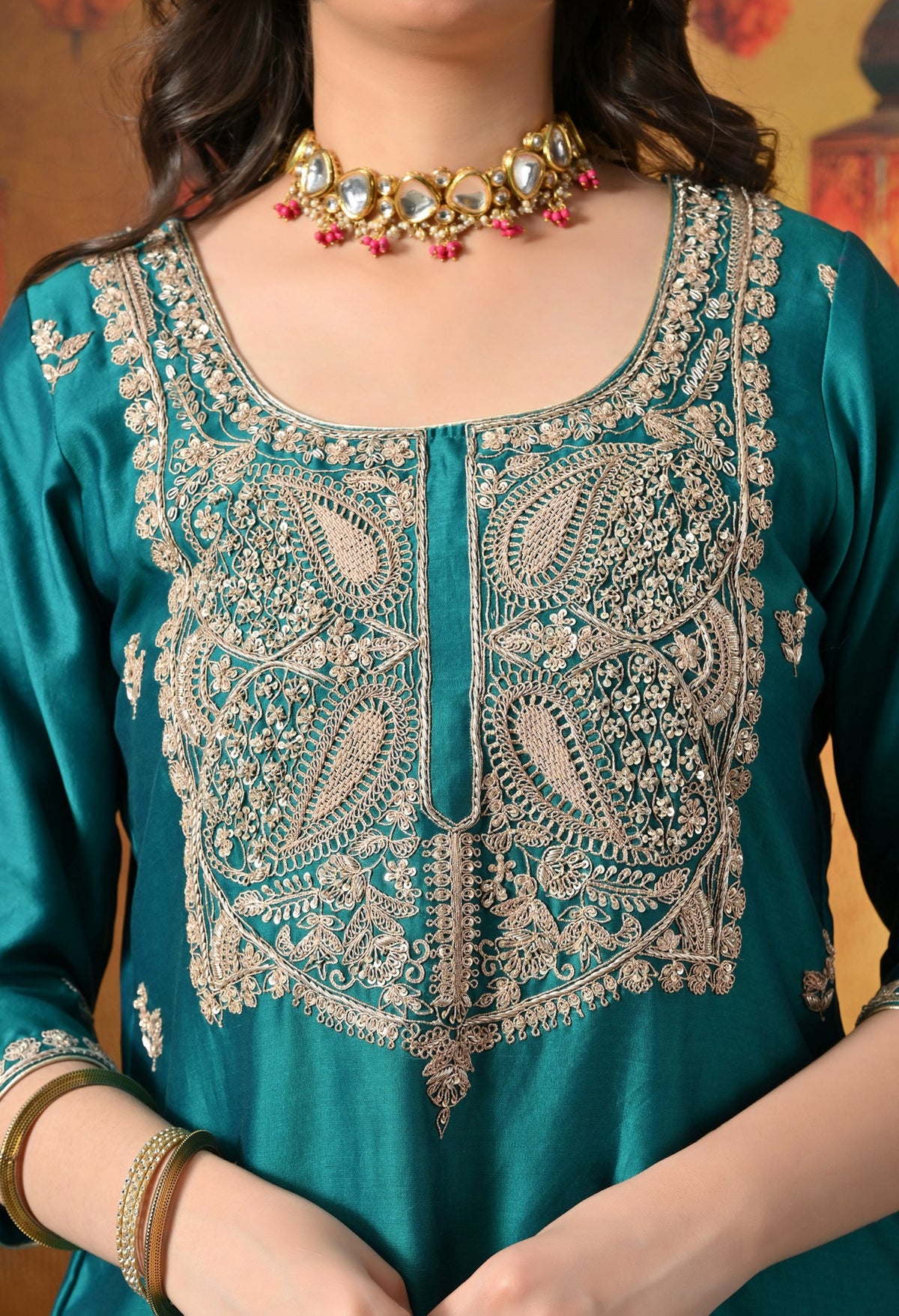 Teal Silk Gharara Set