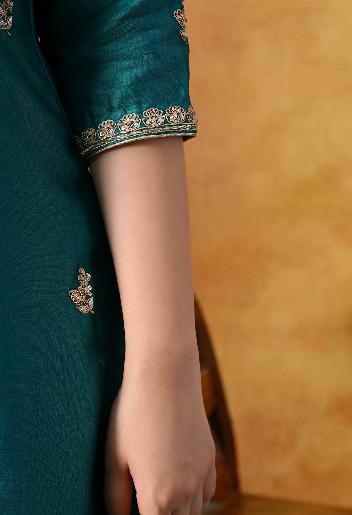 Teal Silk Gharara Set Adorned With Zardozi, Dabka and Sequin