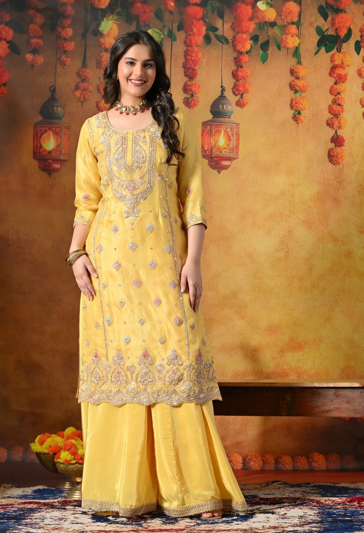 Sunshine Yellow Organza Sharara Set