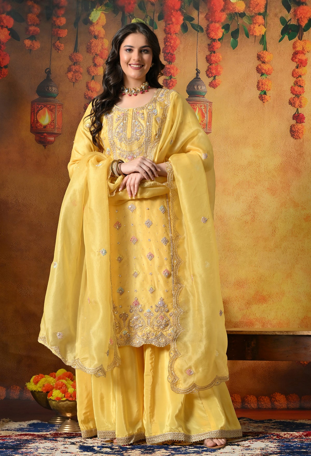 Sunshine Yellow Organza Sharara Set