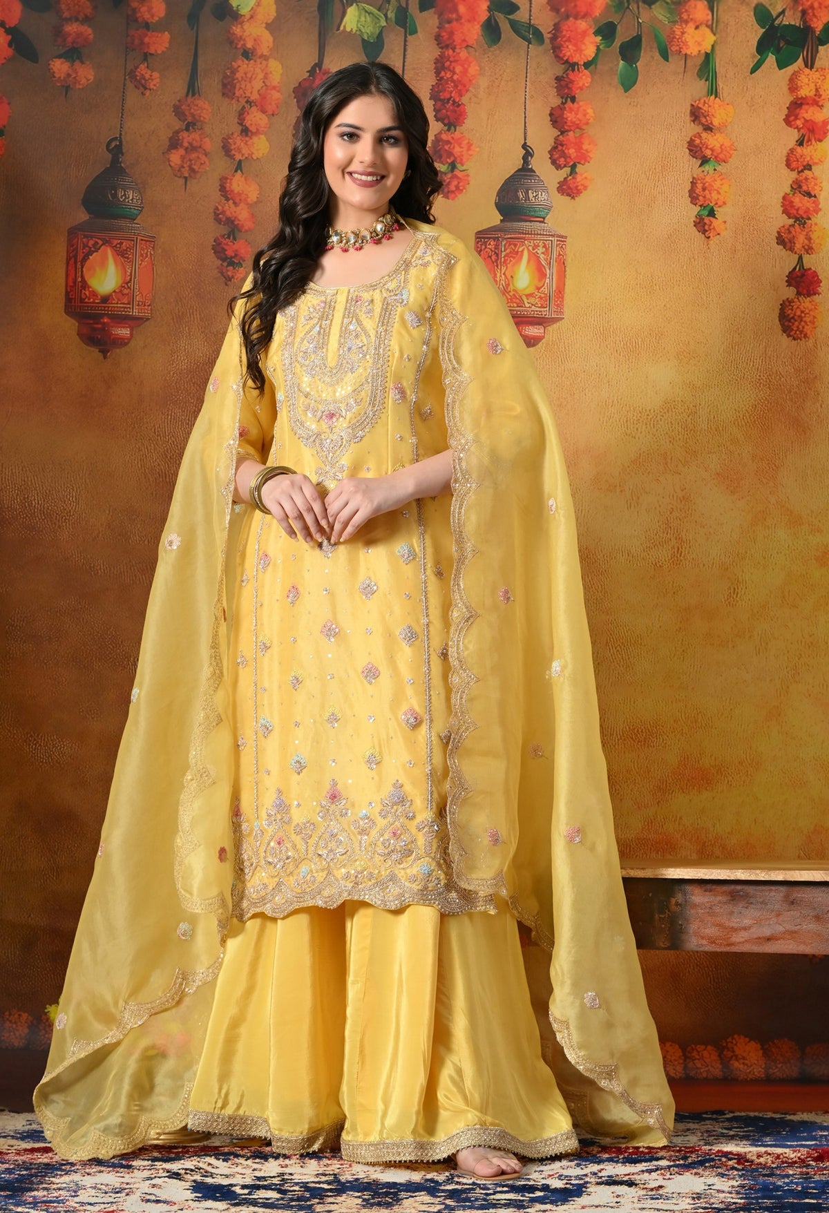 Sunshine Yellow Organza Sharara Set