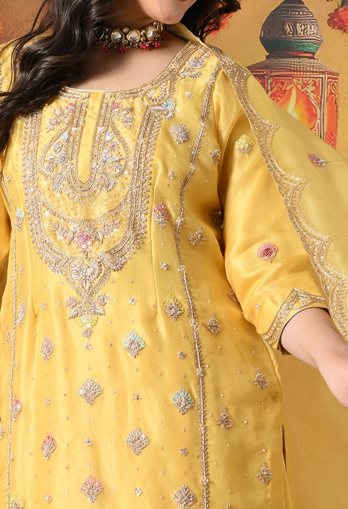 Sunshine Yellow Organza Sharara Set