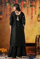 Black Silk Sharara Set