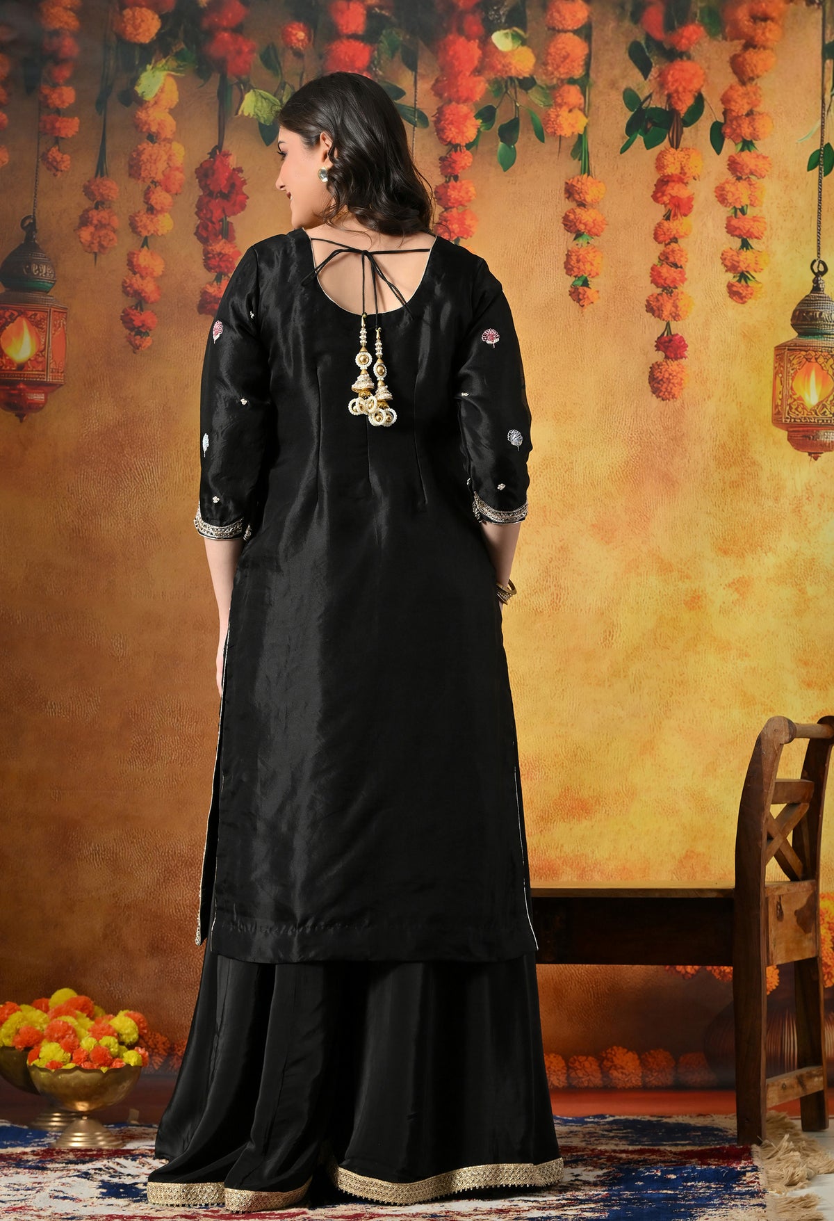Black Silk Sharara Set
