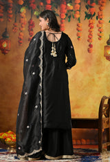Black Silk Sharara Set