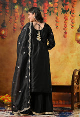 Black Silk Sharara Set