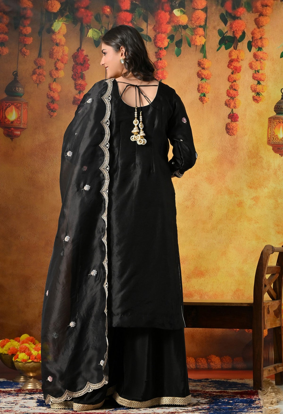 Black Silk Sharara Set