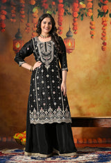 Black Silk Sharara Set