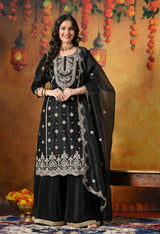 Black Silk Sharara Set