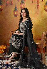 Black Silk Sharara Set