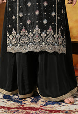 Black Silk Sharara Set