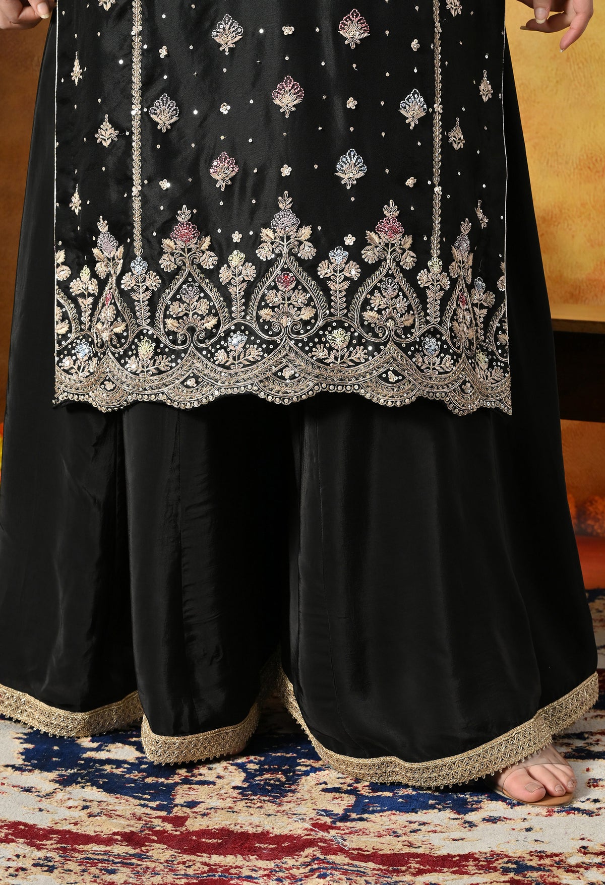 Black Silk Sharara Set