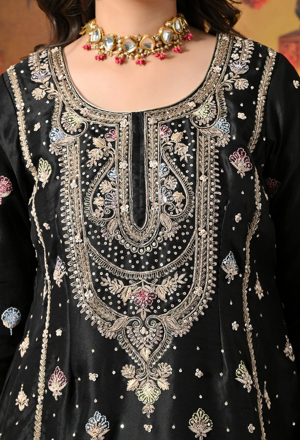 Black Silk Sharara Set