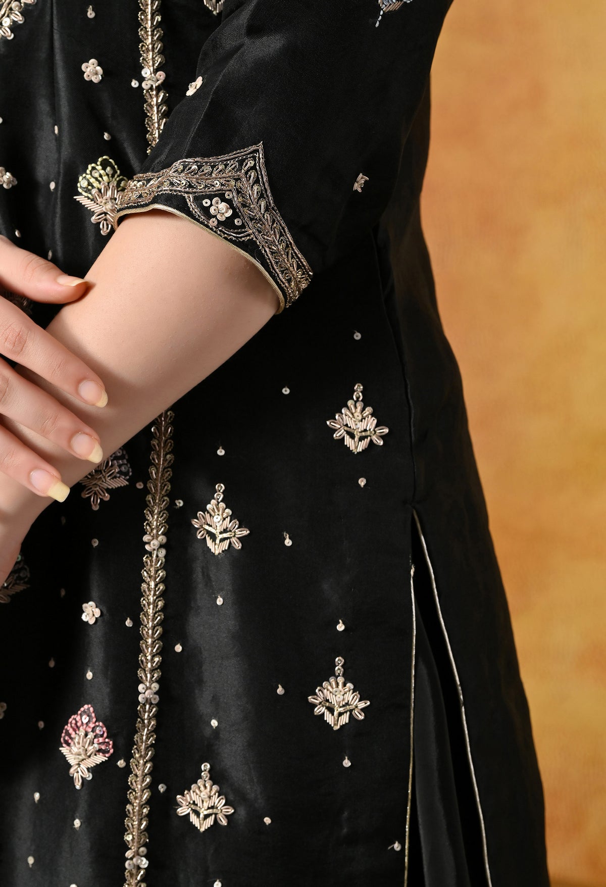 Black Silk Sharara Set