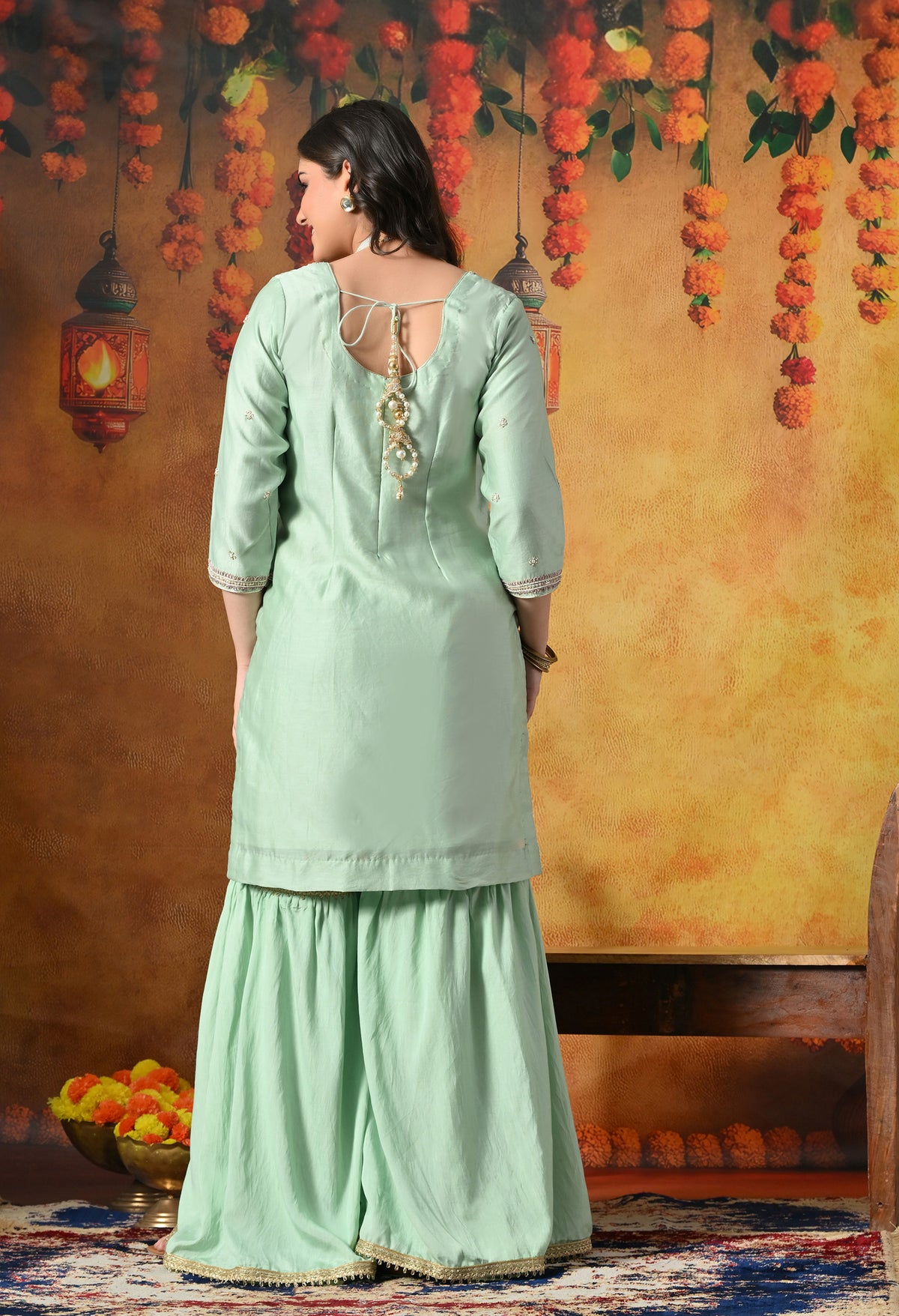 Mint Green Silk Gharara Set