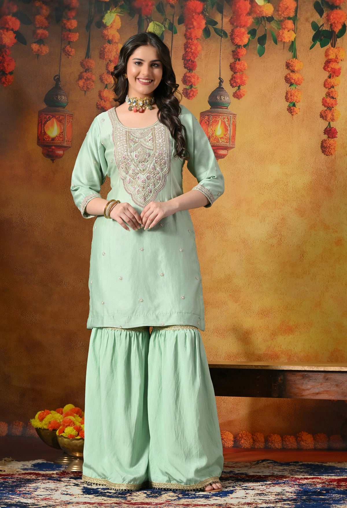 Mint Green Silk Gharara Set