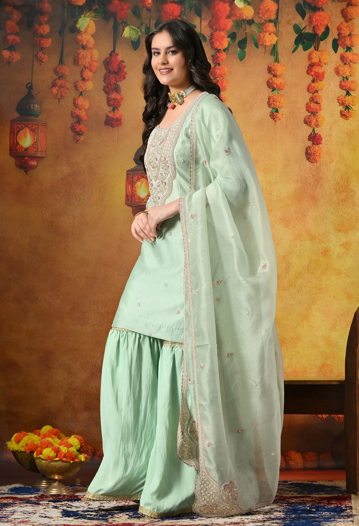 Mint Green Silk Gharara Set