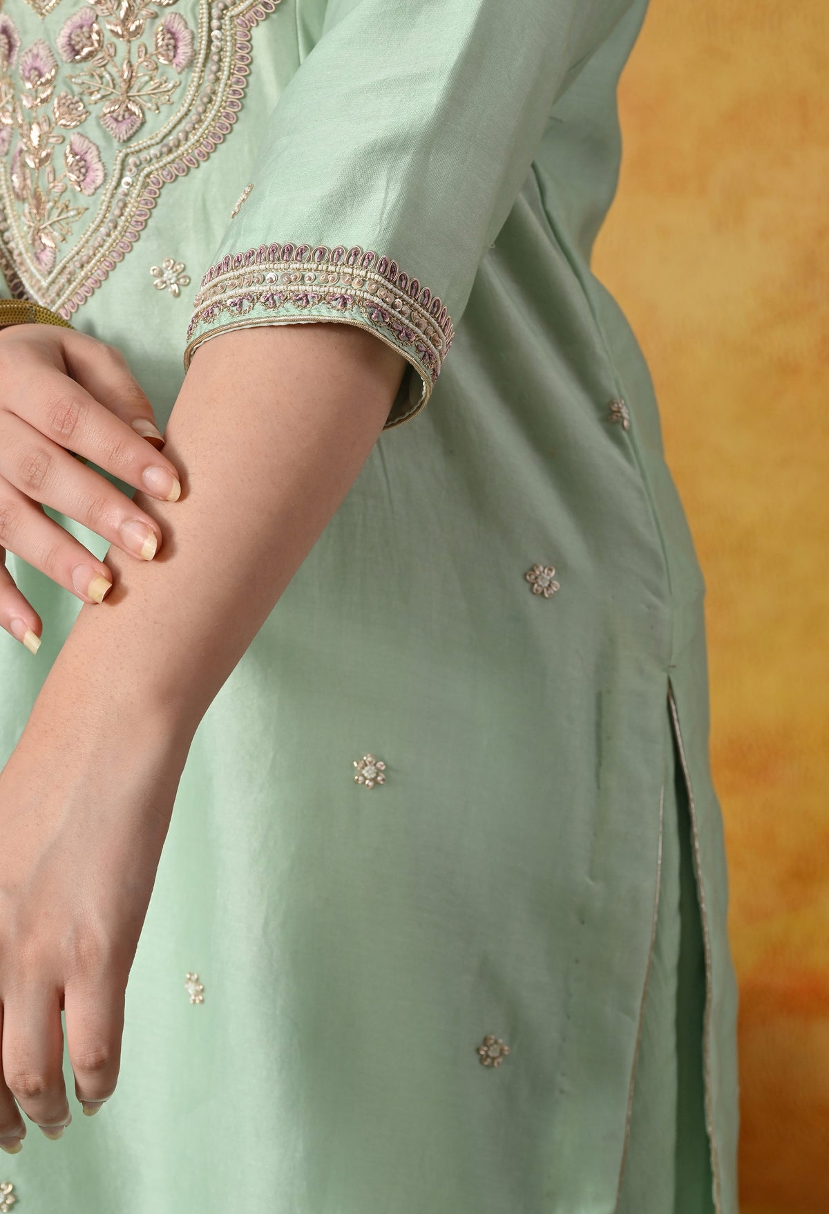 Mint Green Silk Gharara Set