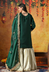 Emerald Green & Ivory Banarasi Gharara Set