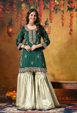 Emerald Green & Ivory Banarasi Gharara Set