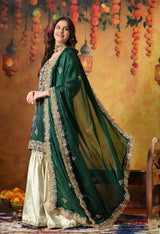 Emerald Green & Ivory Banarasi Gharara Set