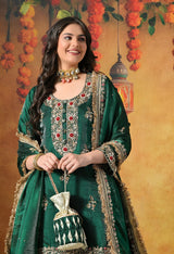 Emerald Green & Ivory Banarasi Gharara Set