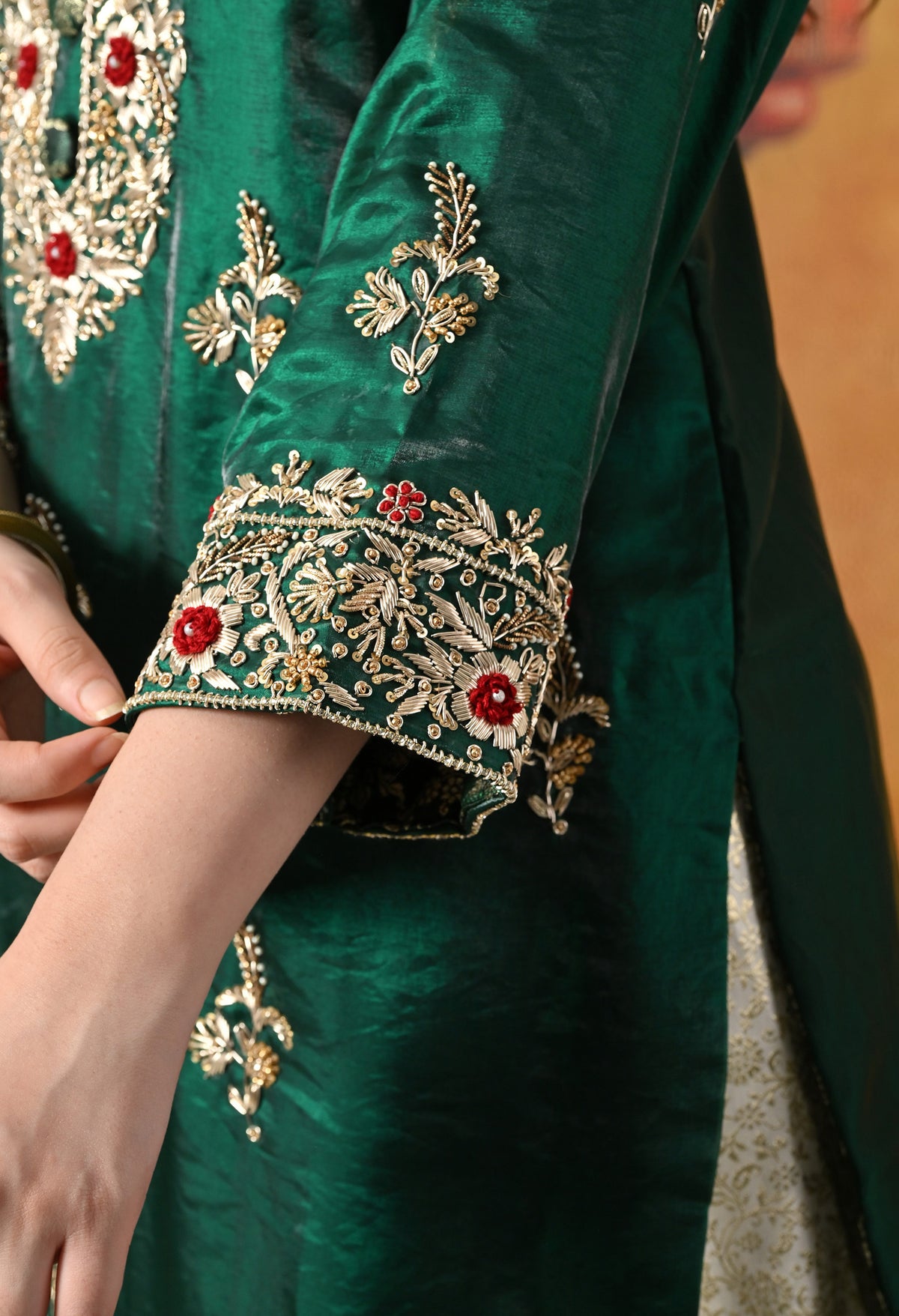 Emerald Green & Ivory Banarasi Gharara Set
