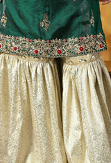 Emerald Green & Ivory Banarasi Gharara Set