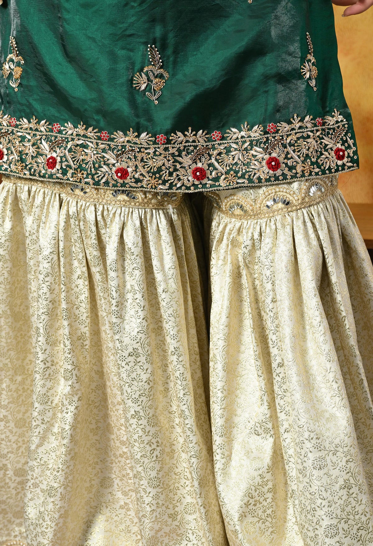 Emerald Green & Ivory Banarasi Gharara Set