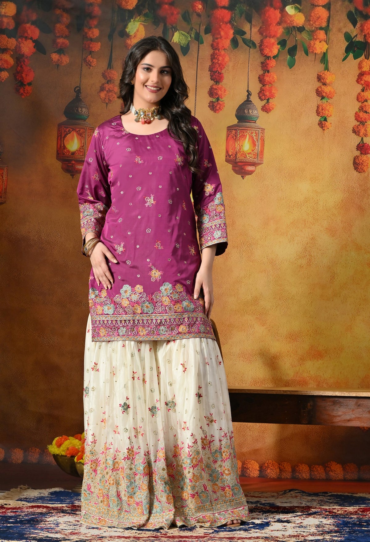 Charming Purple and Ivory Gharara Set