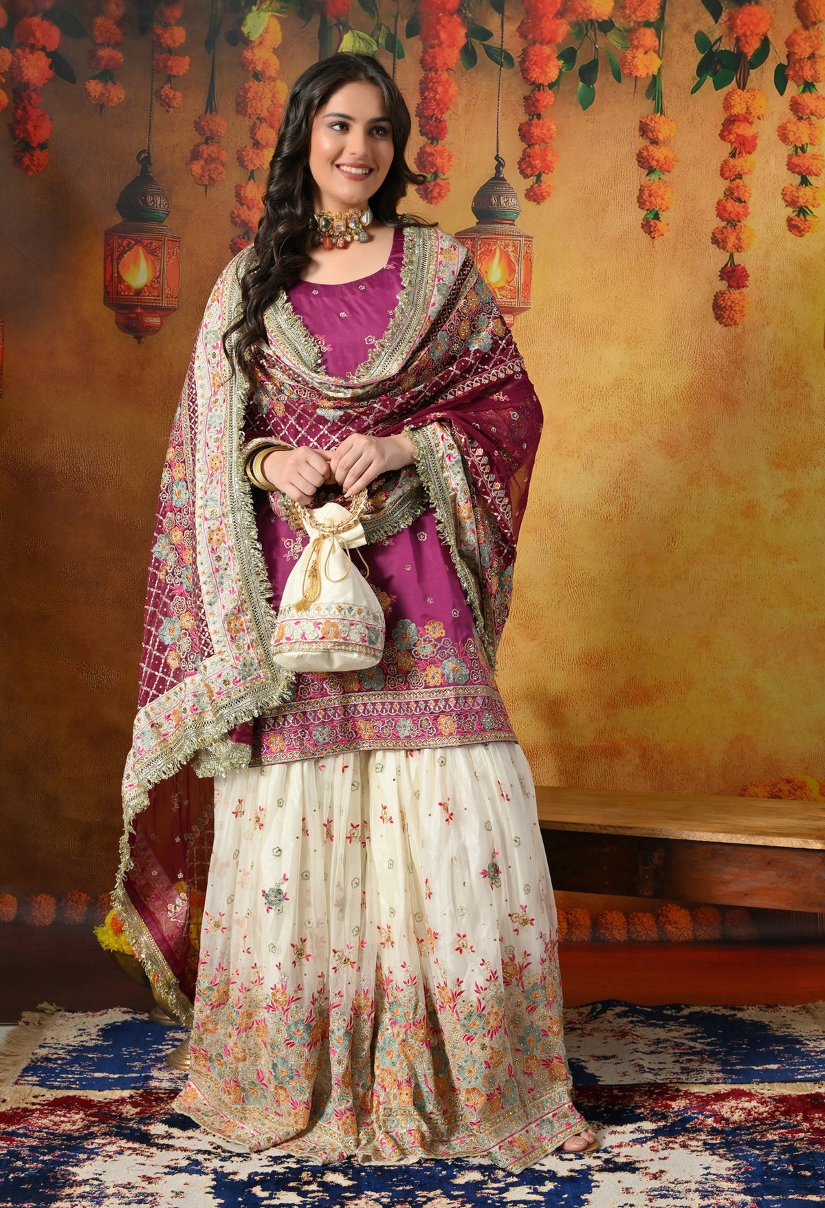 Charming Purple and Ivory Gharara Set