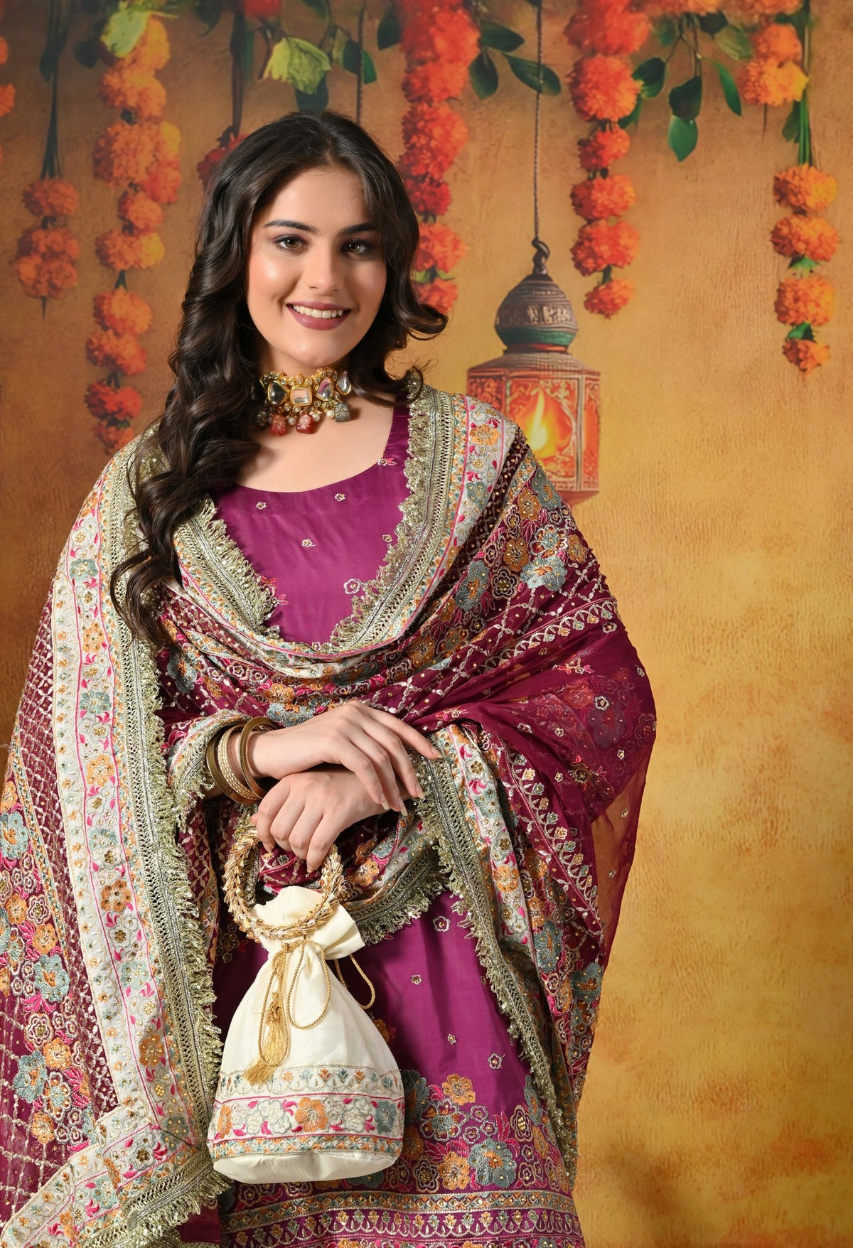 Charming Purple and Ivory Gharara Set