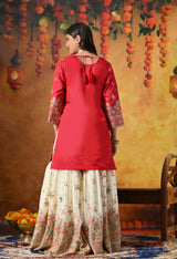 Elegant Royal Pink Gharara Set With Multicolor Resham, Zari, and Mirror-Work