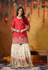 Elegant Royal Pink Gharara Set With Multicolor Resham, Zari, and Mirror-Work