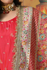 Elegant Royal Pink Gharara Set With Multicolor Resham, Zari, and Mirror-Work