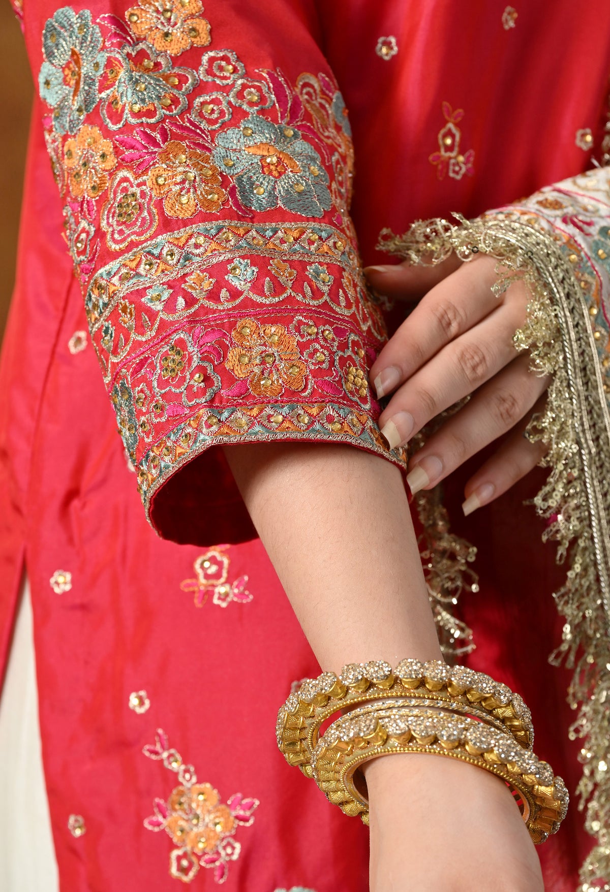 Elegant Royal Pink Gharara Set With Multicolor Resham, Zari, and Mirror-Work