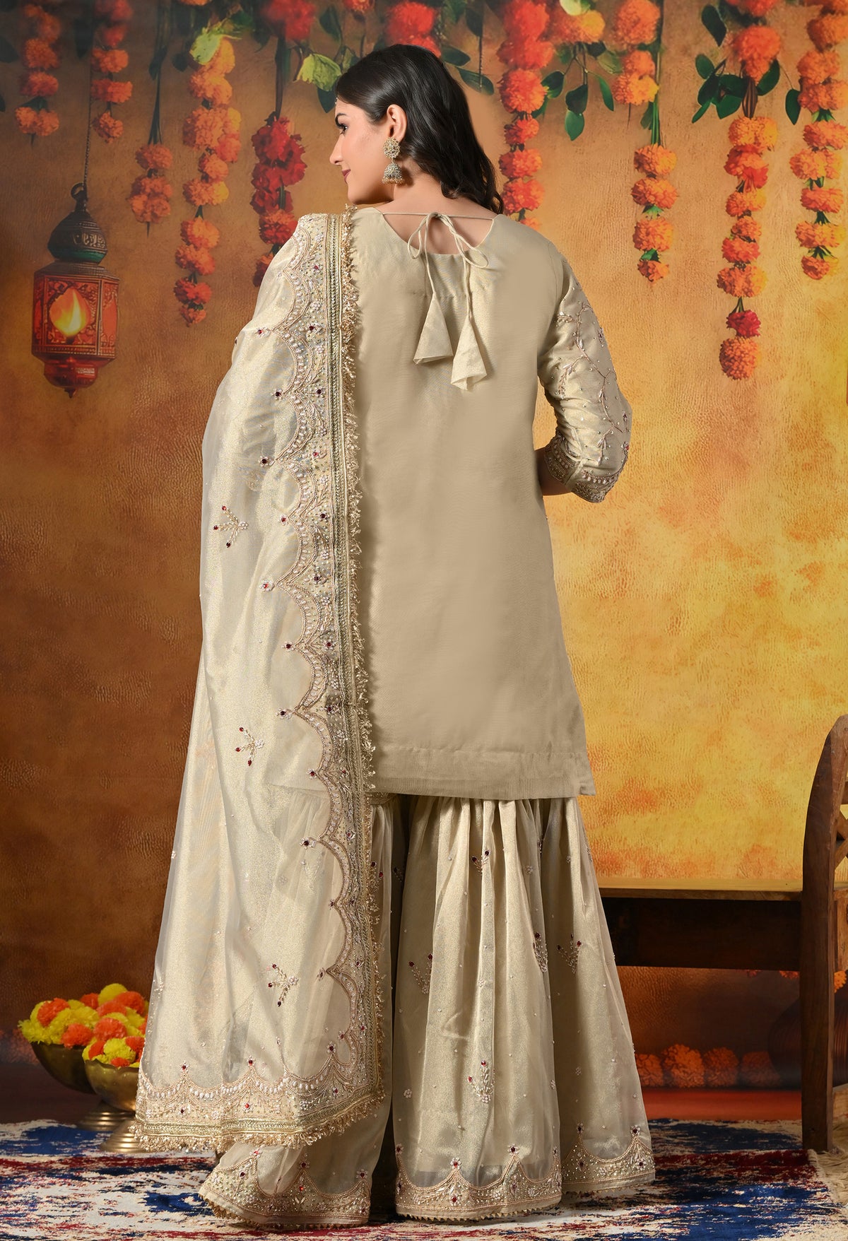 Royal Champagne Gold Tissue Gharara Set