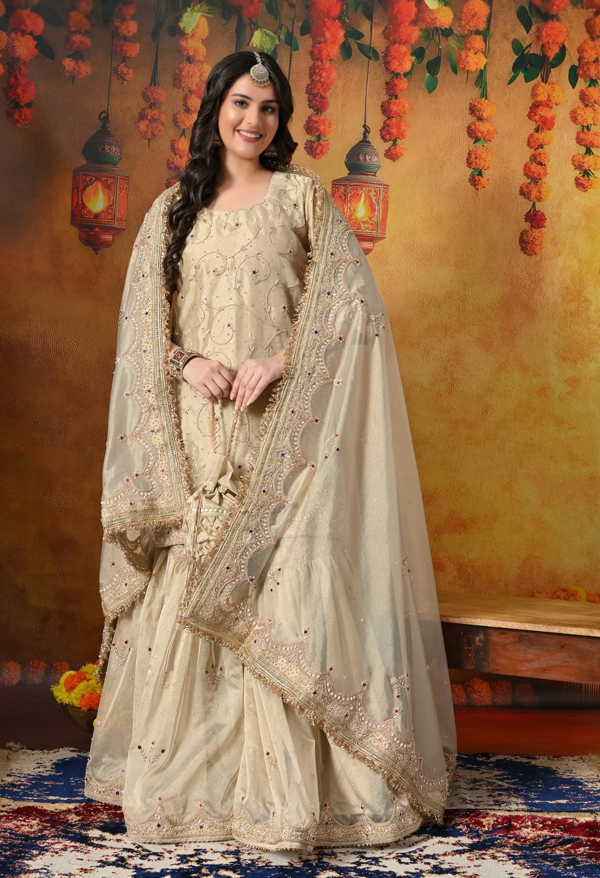 Royal Champagne Gold Tissue Gharara Set