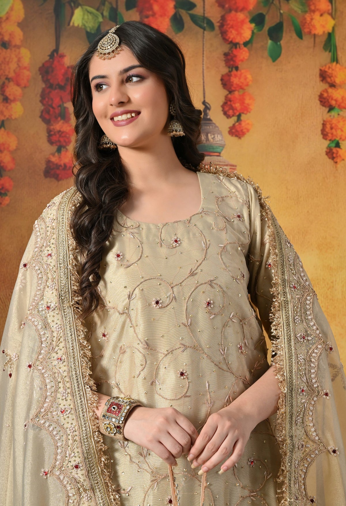 Royal Champagne Gold Tissue Gharara Set