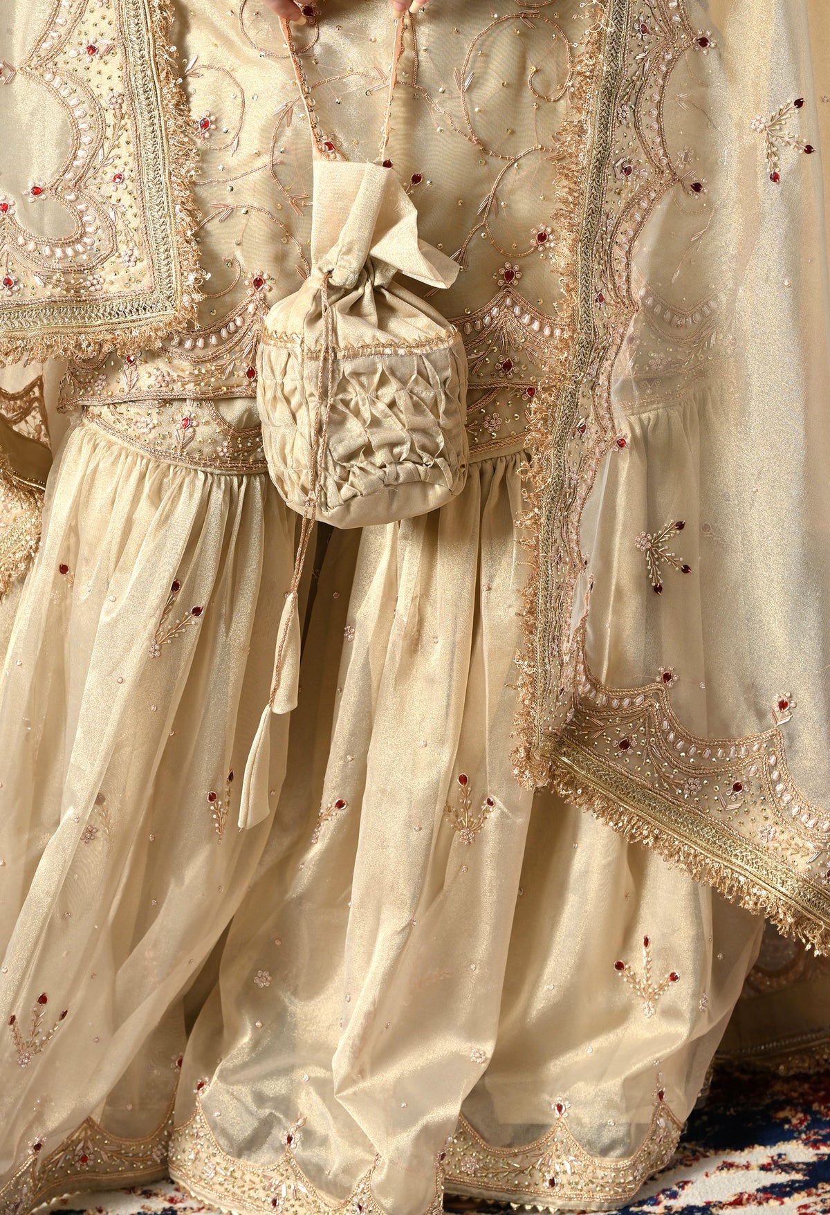 Royal Champagne Gold Tissue Gharara Set