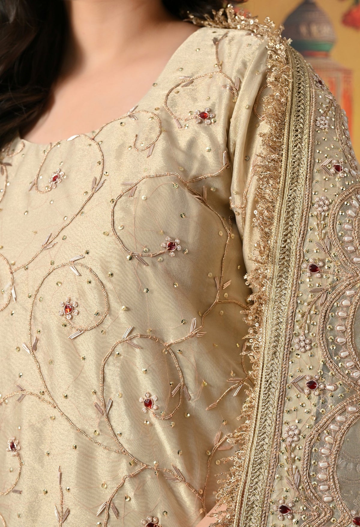 Royal Champagne Gold Tissue Gharara Set