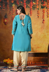 Radiant Firozi Silk Kurta Set