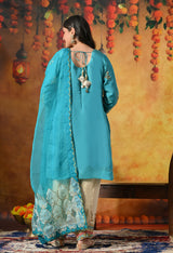 Radiant Firozi Silk Kurta Set