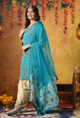 Radiant Firozi silk Kurta Set