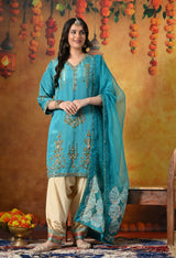 Radiant Firozi silk Kurta Set
