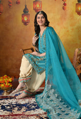Radiant Firozi silk Kurta Set
